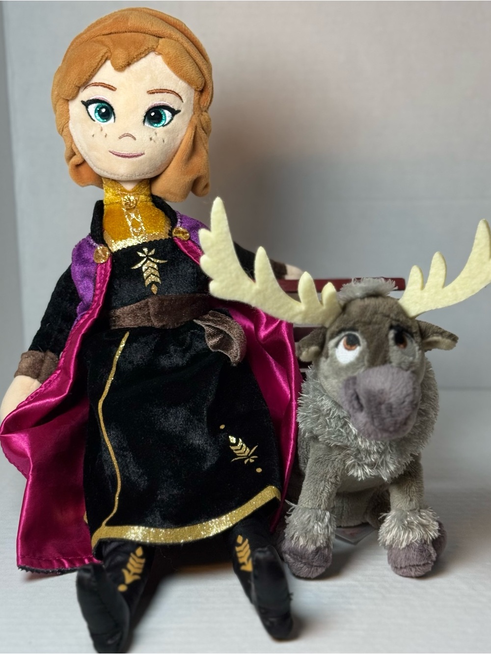 Ty Disney Anna Plush Doll 16”with Gray Sven Reindeer 8”